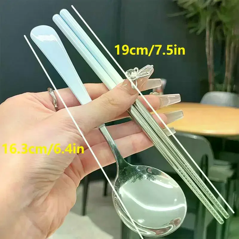 Stainless Steel Portable Cutlery Set Spoon Chopsticks Student Travel Korean Style Portable Cutlery Set With Box Kitchen Supply