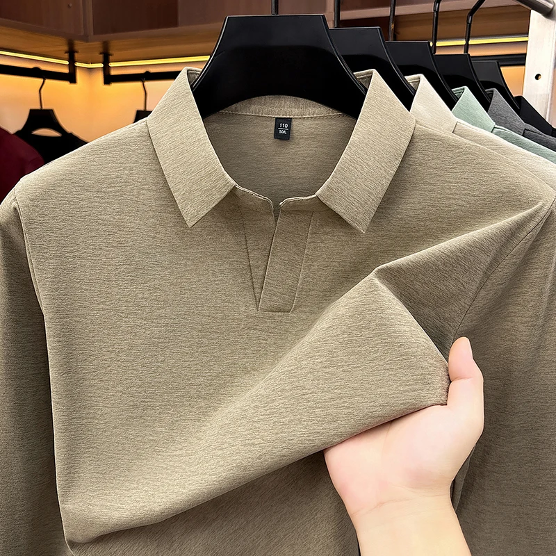 Men's Business Casual Long Sleeve Polo Shirt Spring Autumn Comfortable Breathable Workwear Top for Formal Occasions T Shirts Man