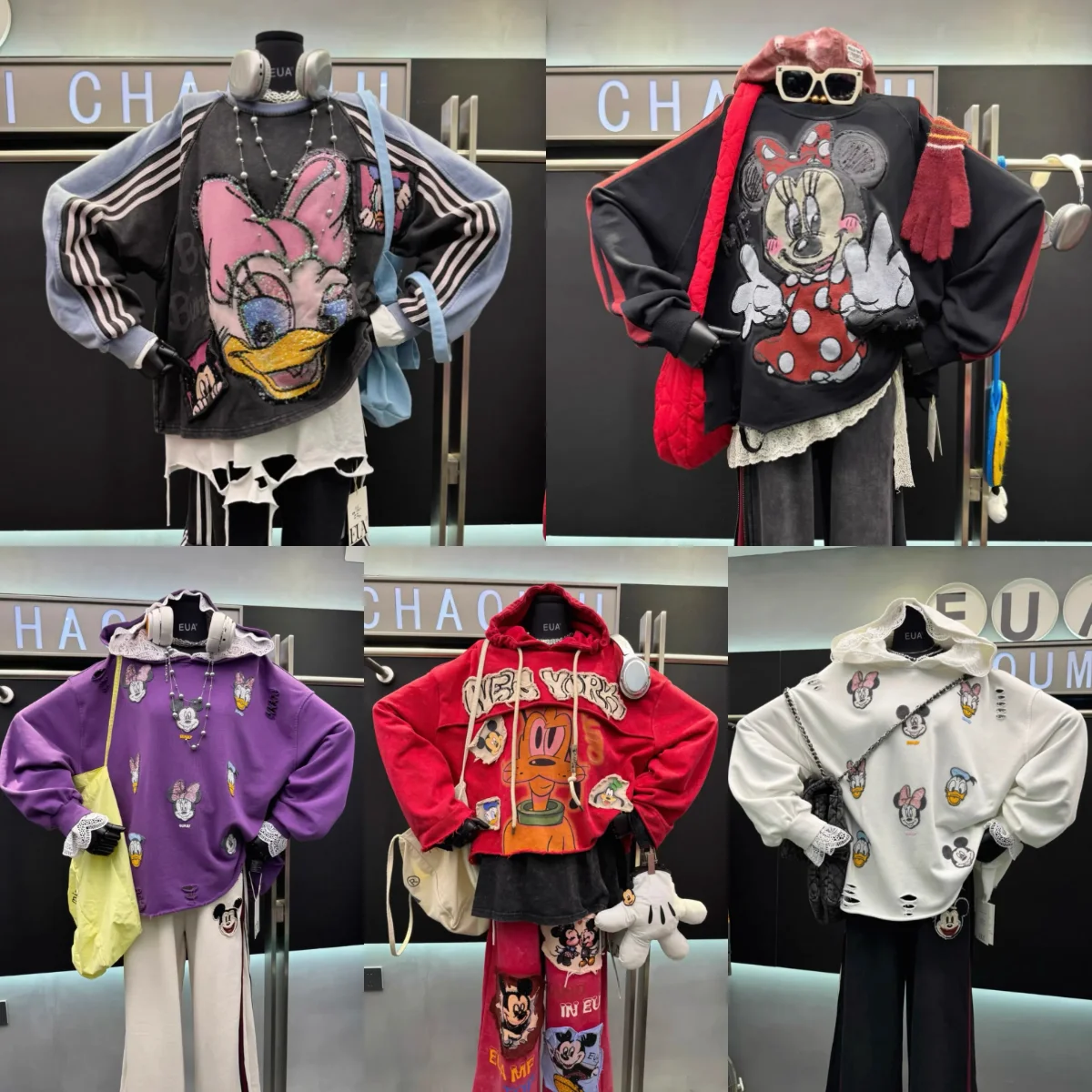 

Свободная и универсальная женская футболка в европейском и американском стиле с вышивкой тяжелой промышленности и мультяшным принтом, дизайнерская толстовка с капюшоном1