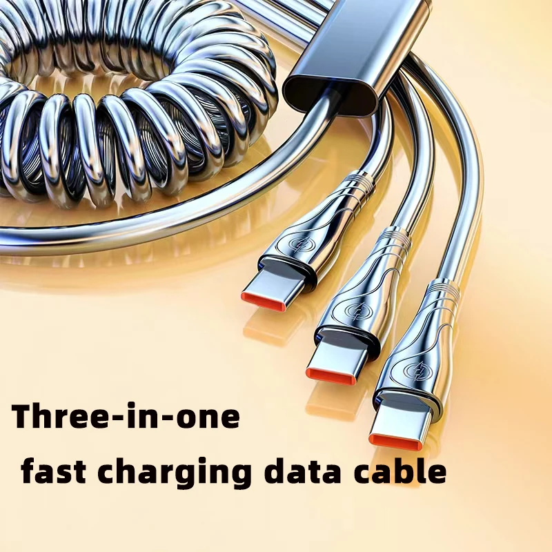 كابل بيانات تلسكوبي زنبركي ثلاثي من النوع C بسحب واحد لسهولة اللف وتخزين مريح لكابلات الشحن السريع