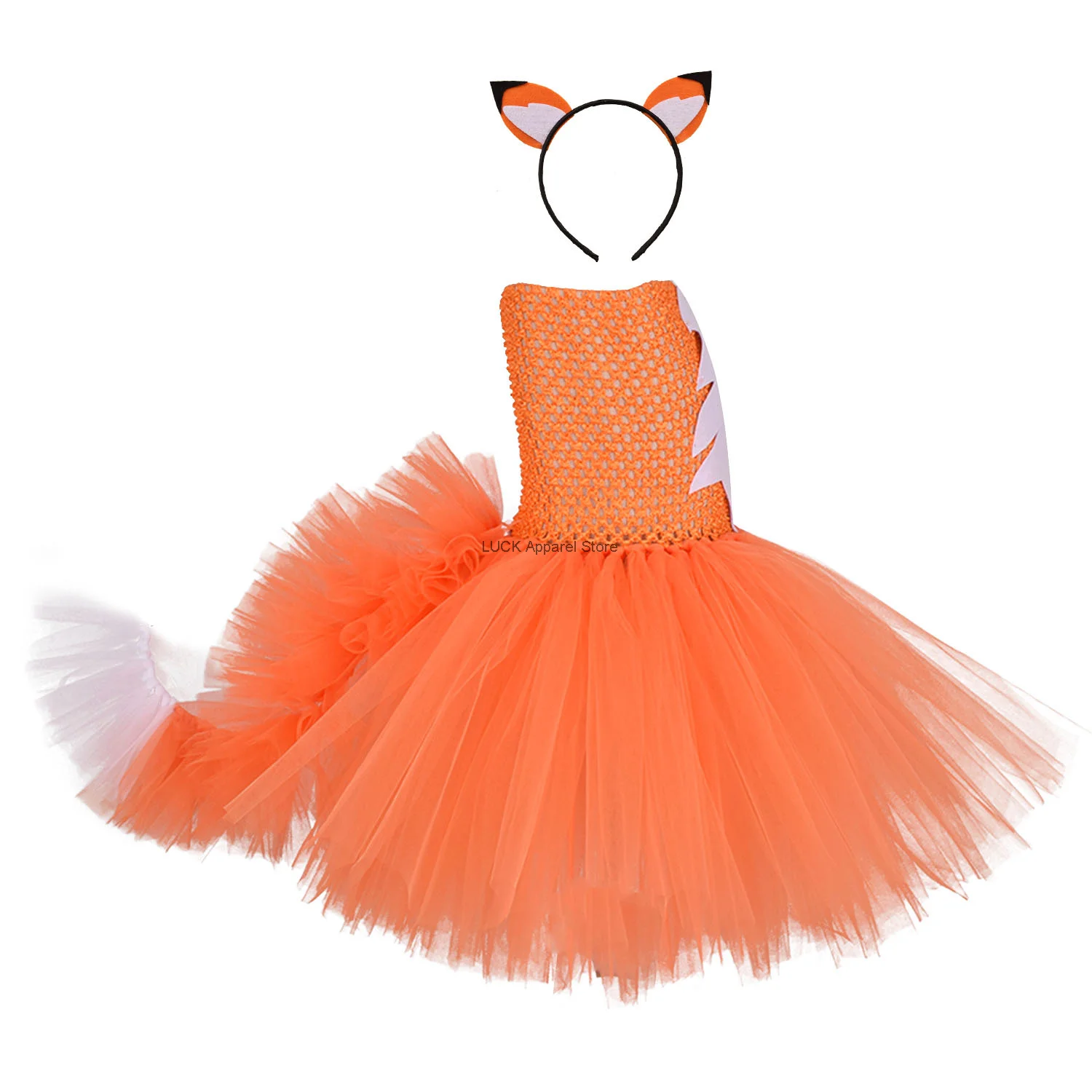 Children's Day Fox Cosplay Dress Girl's Cartoon Fox Costume Cute Tutu Dress Halloween Role Play With Hair Hoops