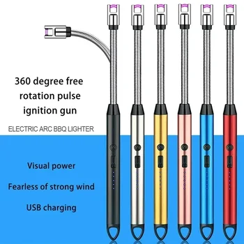 360 ° 야외 주방 라이터 USB 충전식 휴대용 전자 라이터 안전 잠금 장치, 양초 가스 스토브용 친환경 265mm 