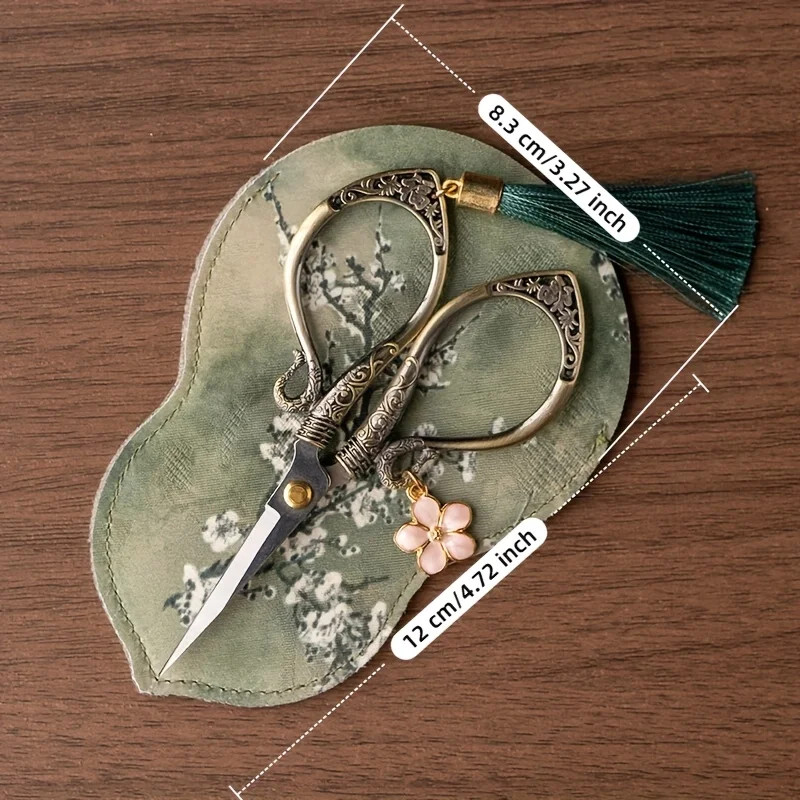 Chinese Vintage Mini Embroidery Scissors Tassel Decor Craft Shears with Gourd Fabric Cover DIY Sewing Thread Cutting Tool - view 4