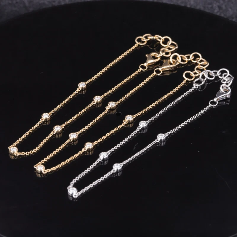 Customized Jewelry 2mm 14K Yellow Rose White Gold Bracelets DEF Color VVS Moissanite Diamond Link Chains Gift For Women Party