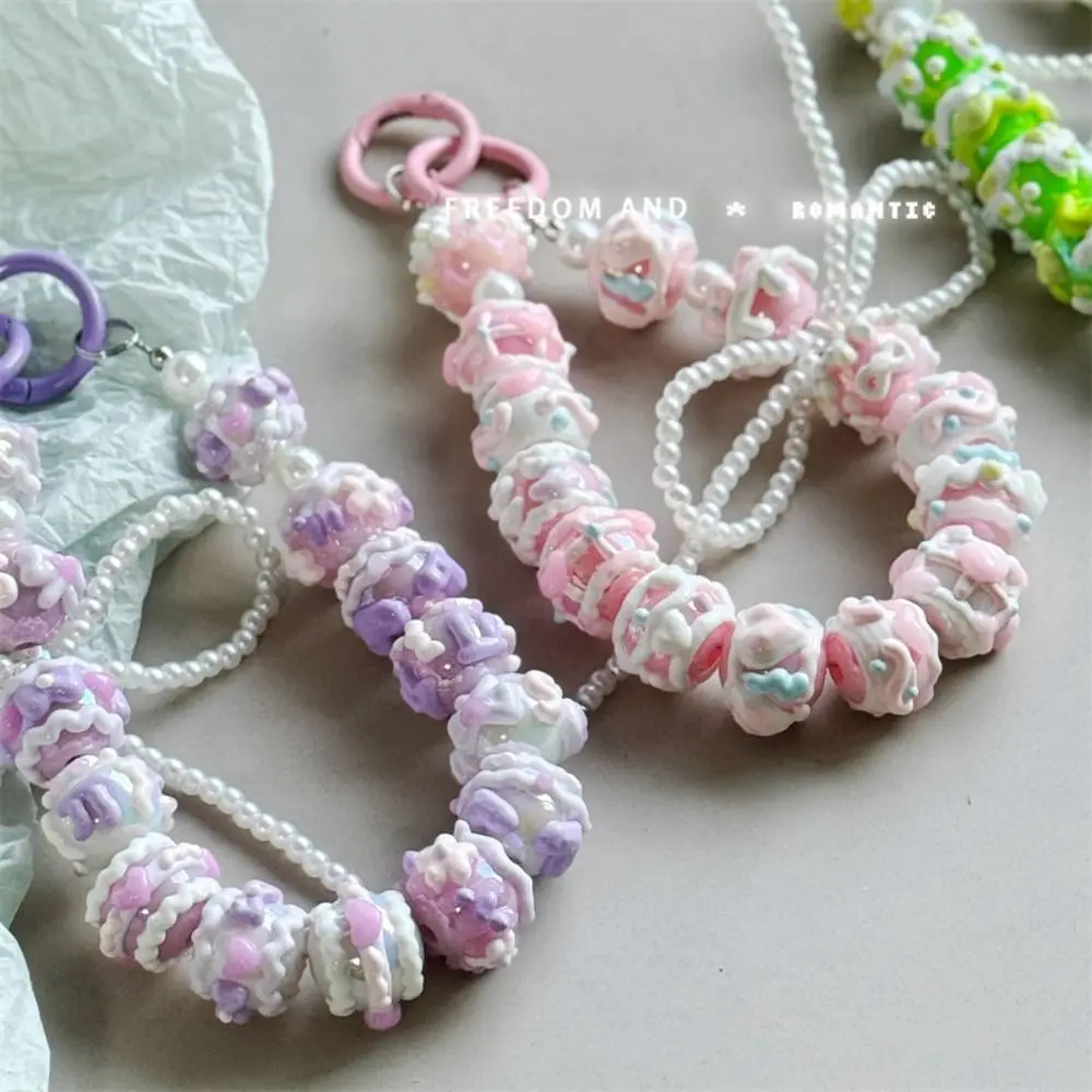 New Pearl Mobile Phone Strap Bowknot Beaded Phone Lanyard Colorful Hand-painted Phone Charm Rope