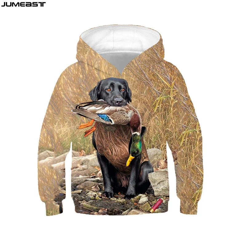 Jumeast Y2k Men Women 3D Children Sweatshirt Dog Hunting Hunter Duck Long Sleeve Kids Cap Hoody Sport Pullover Hoodies