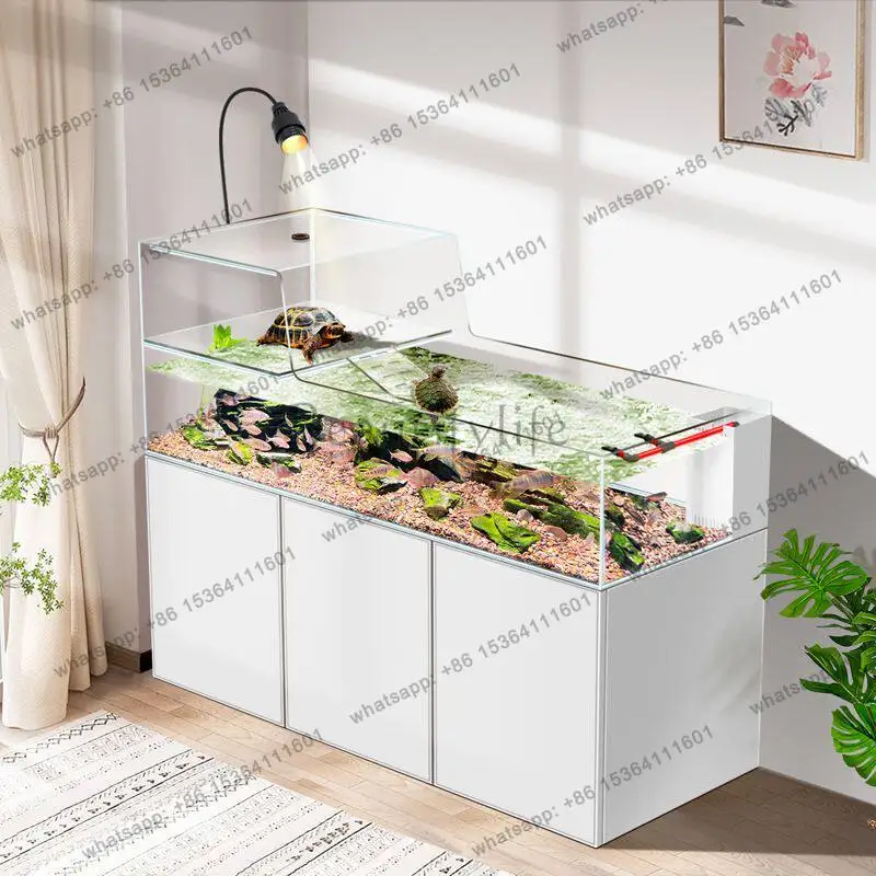 A new large glass water and land breeding tank for home use with ultra-white bottom filtration circulation without water change