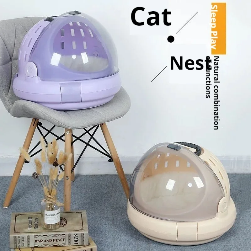 

Cat Bag, Air Cargo Box, Portable for Going Out, Cat and Dog Backpack, Hand-held Semi Transparent Breathable Pet Bag, Cat Nest Du