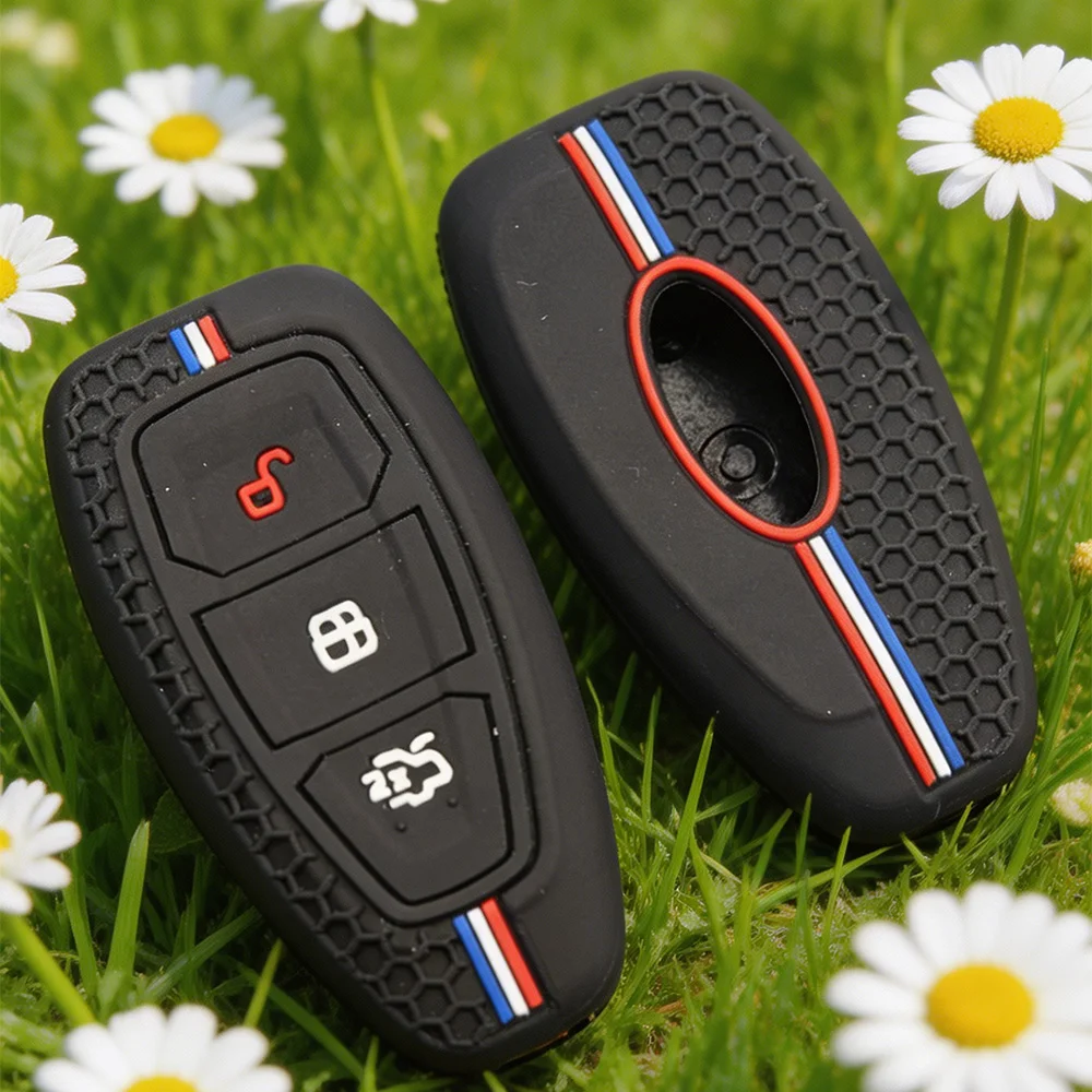 Tricolor Strip Anti‑Slip Silicone Remote Key Shell for Ford ST Line Fiesta Focus Mondeo Ecosport Kuga Puma Edge Escape