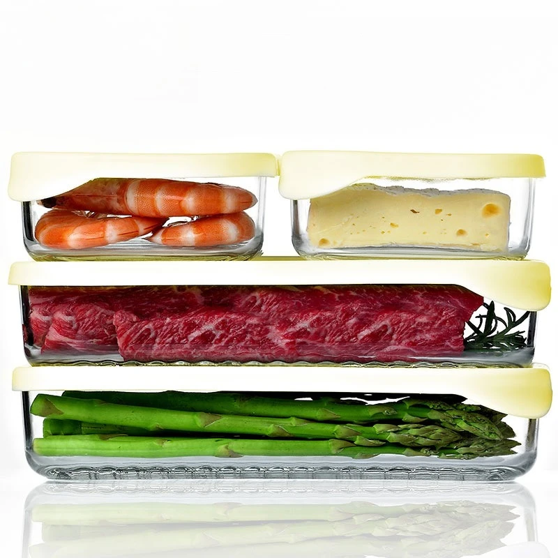 Cucina croccante in vetro, frigorifero