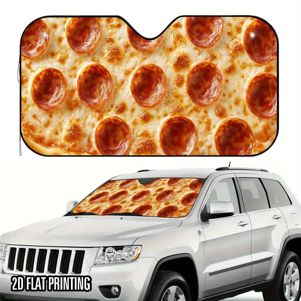 1pc 2D Flat Pizza Print Car Sunshade Stylish Efficient, Includes 4 Suction Cups Foldable for Easy Storage