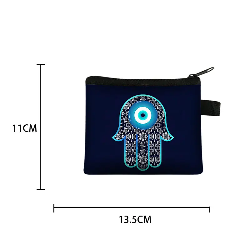 Hand of Fatima Coin Purse, Bolsa Turca, Blue Evil Eye Coin Bags, Mandala Flower Money Bag, Fone de ouvido ID Credit Card Key Carteira Pequena,