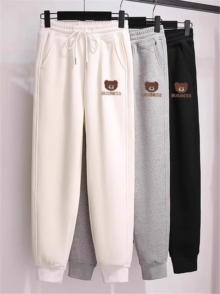 Clearance Leak-Picking ~ Fleece-lined Casual Sweat pants Female 2024 New Autumn and Winter Student High Waist Ankle-tied Hare...