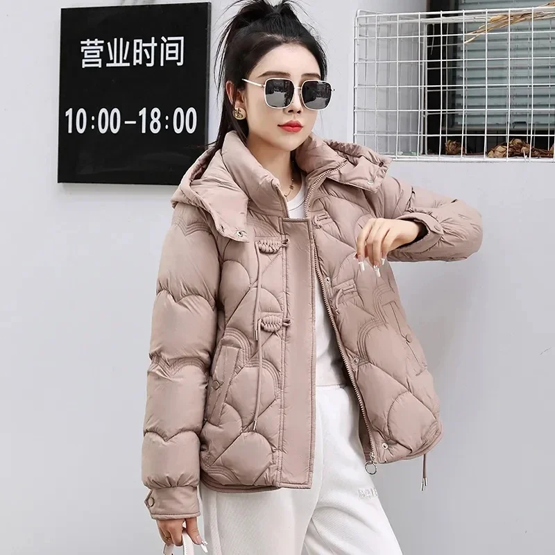 

2023New Winter Down Cotton Women Short Parkas Jackets Casual Thick Warm Coat Vintage Buckle Design Female Winter Outwear Parkas