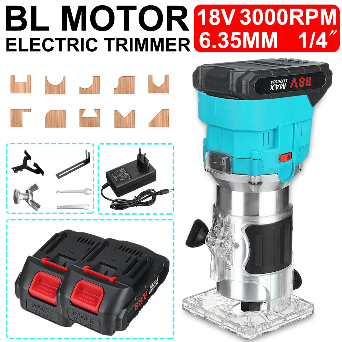 

6.35mm Brushless Electric Trimmer Adjustable Cordless Engraving Slotting Carving Machine Wood Router for Makita 18V Battery