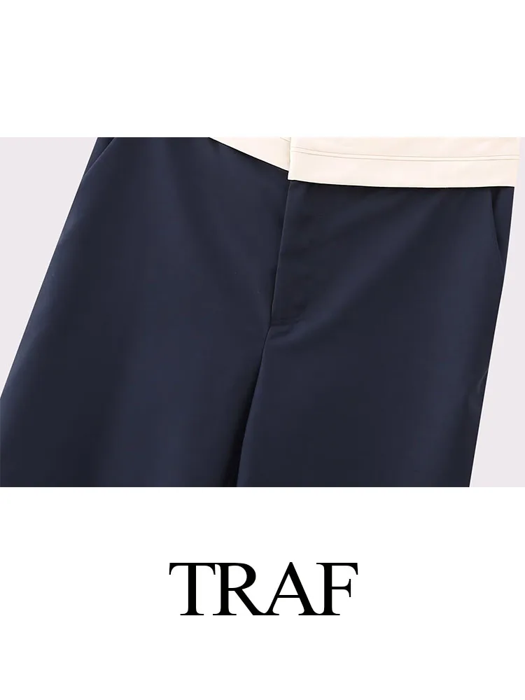 TRAF-pantalones de pierna ancha para mujer, pantalón holgado de cintura alta con cremallera, elegante e informal, para oficina, Otoño, 2023