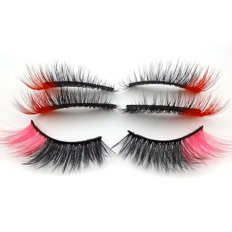 5 Paar Gekleurde 3d Nerts Wimpers Rood Roze Blauw Mix Kleuren Lash Set Groothandel Regenboog Wimpers