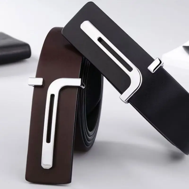 Genuine Leather Men belt waist fashionable business trend smooth buckle belts suit matching waist belt for me