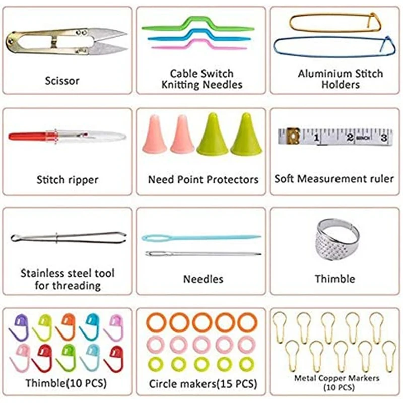 52 szt. Haczyki do szydełkowania akcesoria do użytku domowego DIY zestaw narzędzi tkackich nożyczki kolor znak klamra nakładka na igłę zakrzywiona