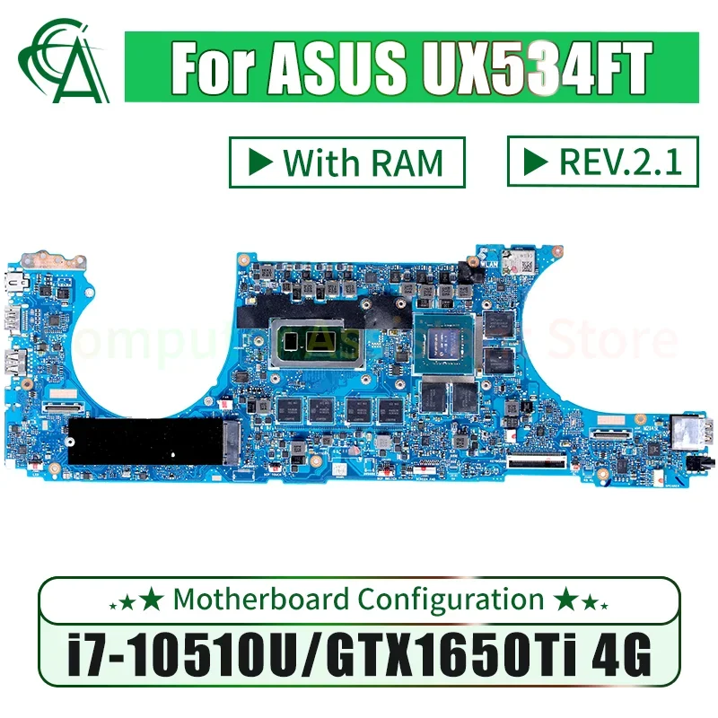 

REV.2.1 UX534FT материнская плата для ноутбука ASUS UX534FA UX534F UX534FAC UX534FN UX534FTC, материнская плата для ноутбука GTX1650Ti 4G с ОЗУ