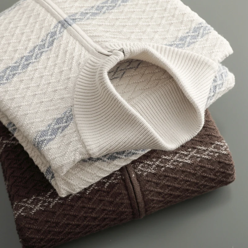 Autumn And Winter New Pure Wool Men's Semi-High Neck Zipper Sweater Thick Warm Sweater Loose Wool Cardigan