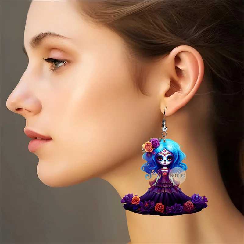 1 par de pendientes góticos acrílicos personalizados a la moda para mujeres y niñas, pendientes únicos novedosos, accesorios de joyería, regalos de Halloween