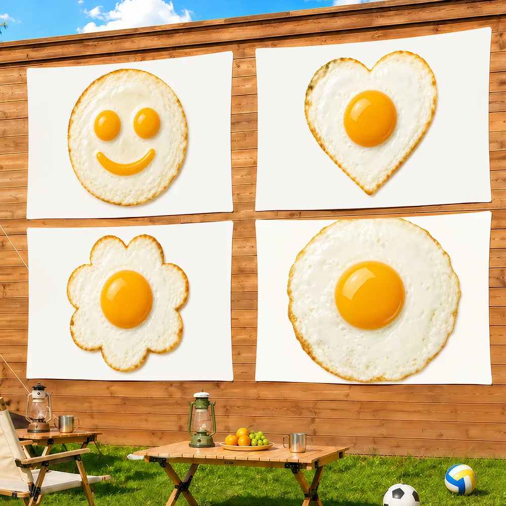 Funny Food Fried Egg Smile Sun Flag Decorative Home Yard & Garden Decor Banner - Indoor Outdoor Wall Hanging Flag