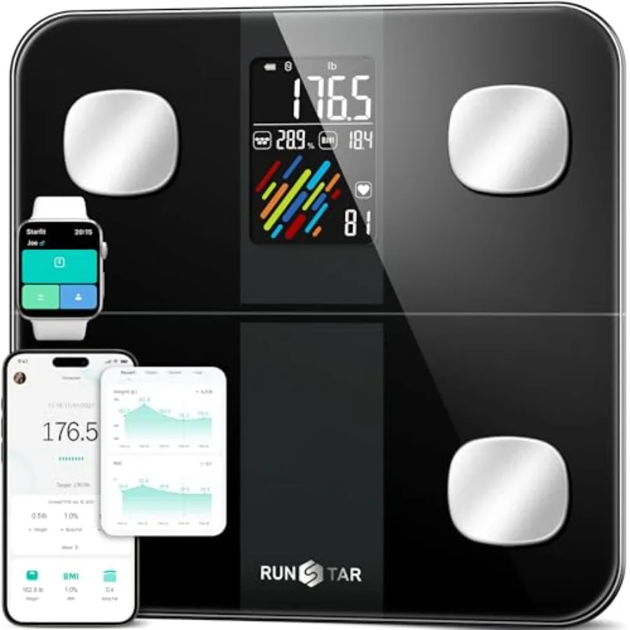 

Smart Scale for Body Weight and Fat Percentage High Accuracy Digital Bathroom Scale with Large Display for BMI Heart Rate 22 Bo