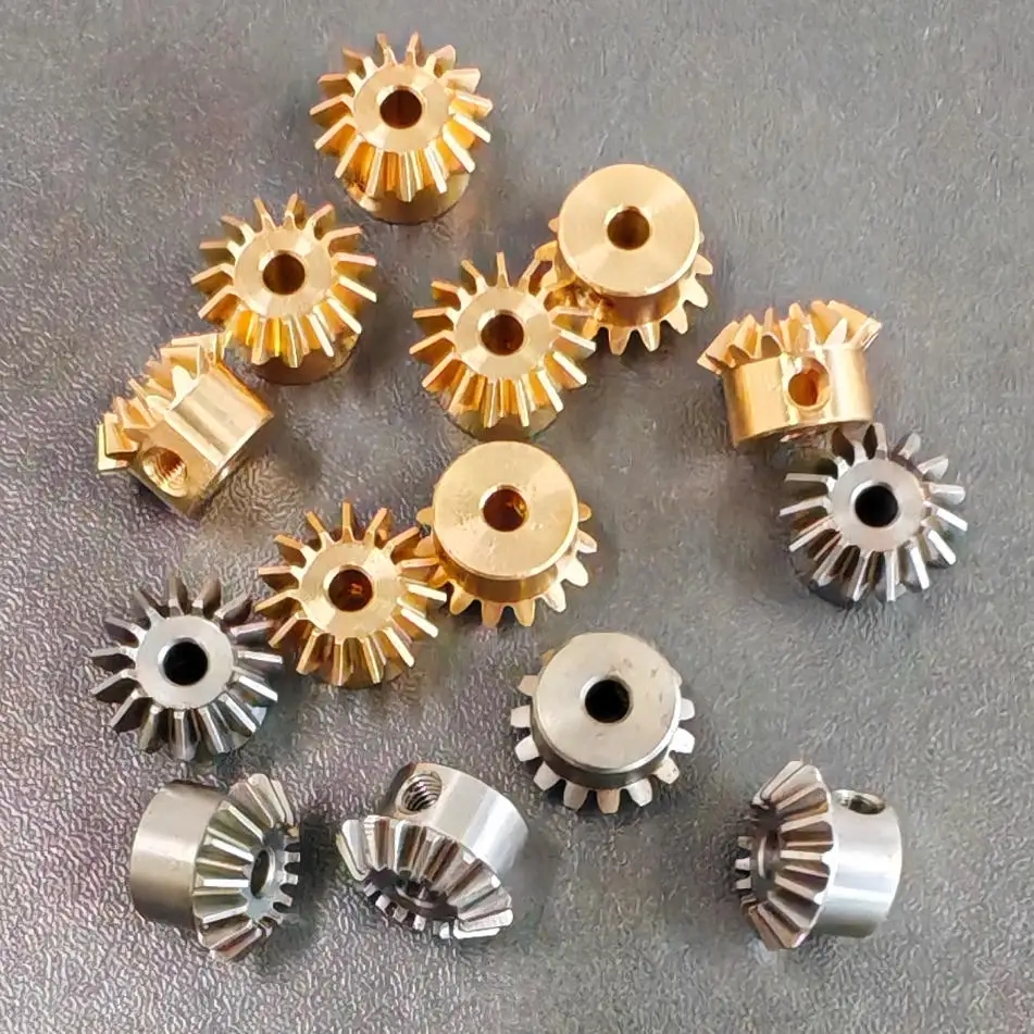 0.8M 15T 1:1 Bevel Gear Brass Transmission Gear Bore 3-6.35mm M3 Set Screw Hardware 2 Pieces