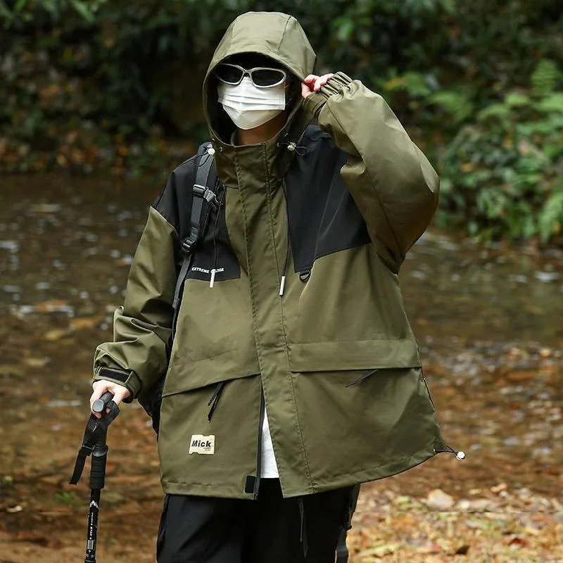 Outdoor Fleece Hooded Jacket Men Autumn Winter Workwear Windproof Thickened Winter Jacket Fashionable and Simple Men's Clothing
