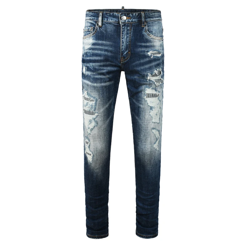 Humbre Men's Nostalgic Stretch Slim Fit Jeans Fashionable Washed Water Hip-Hop Brand Y2K Style Casual Comfortable Denim Pants