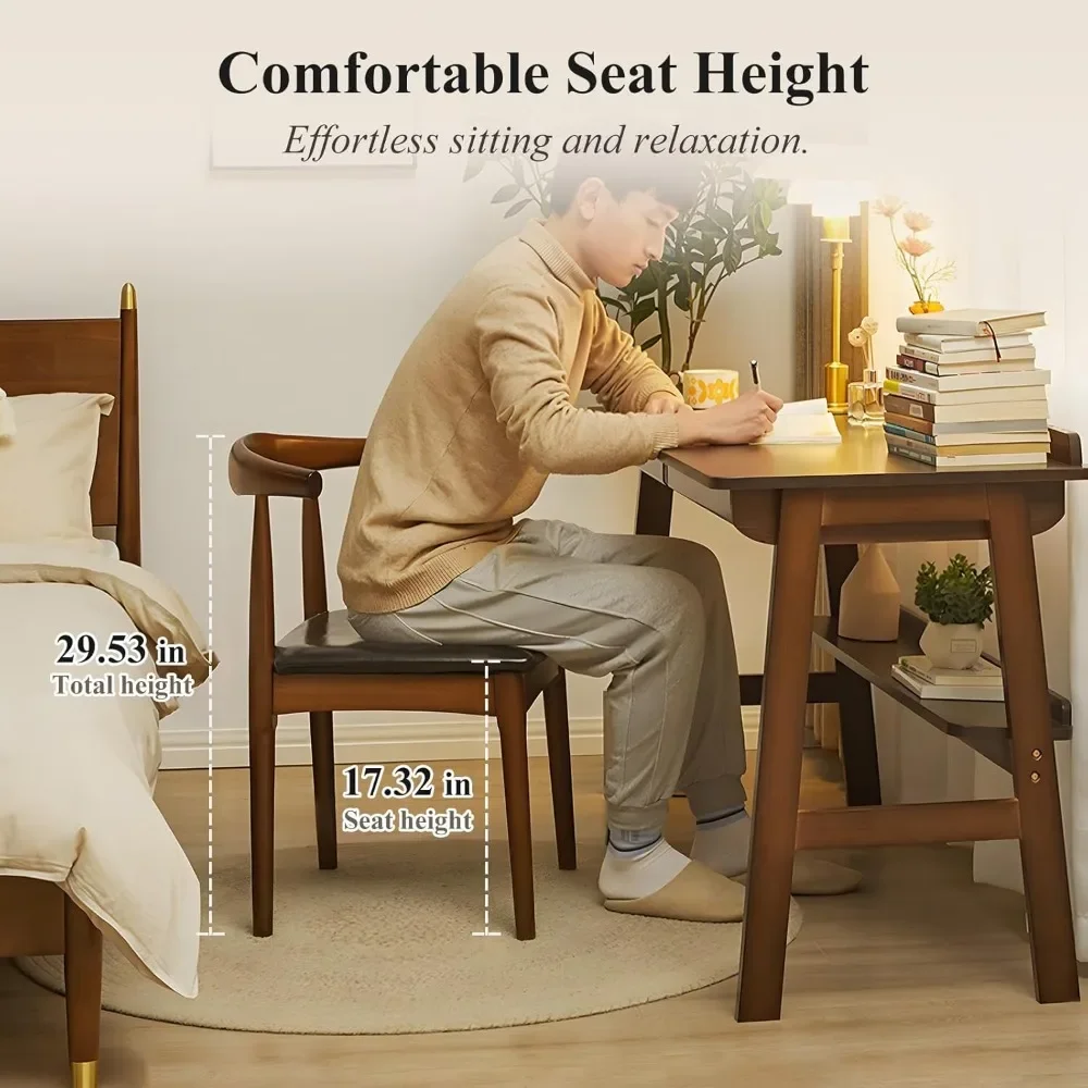 كرسي مكتب، كرسي مكتب خشبي مع جلد PU منجد، كرسي كمبيوتر، كرسي طعام حديث، كرسي طعام منتصف القرن، خشب أ #4