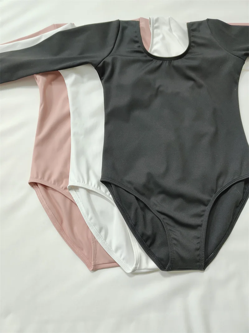 مصنع الجملة مات النايلون دنة ممارسة ارتداء الأطفال أطفال بنات أسود أبيض طويل الأكمام ثياب رقص الباليه للبيع #3