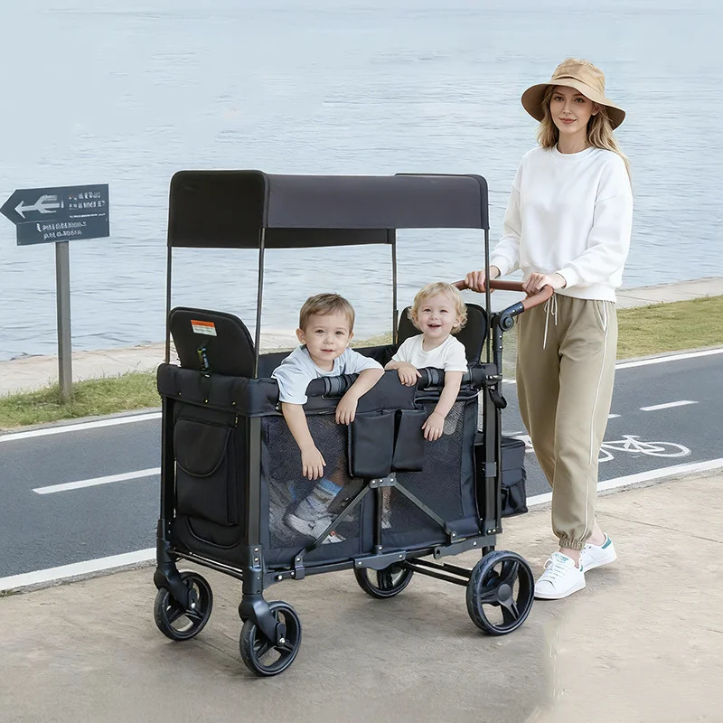 

Twin Baby Stroller 2-in-1 Sit & Recline Lightweight Foldable Camping Cart Portable Travel Essential for Infants Outdoor Trips
