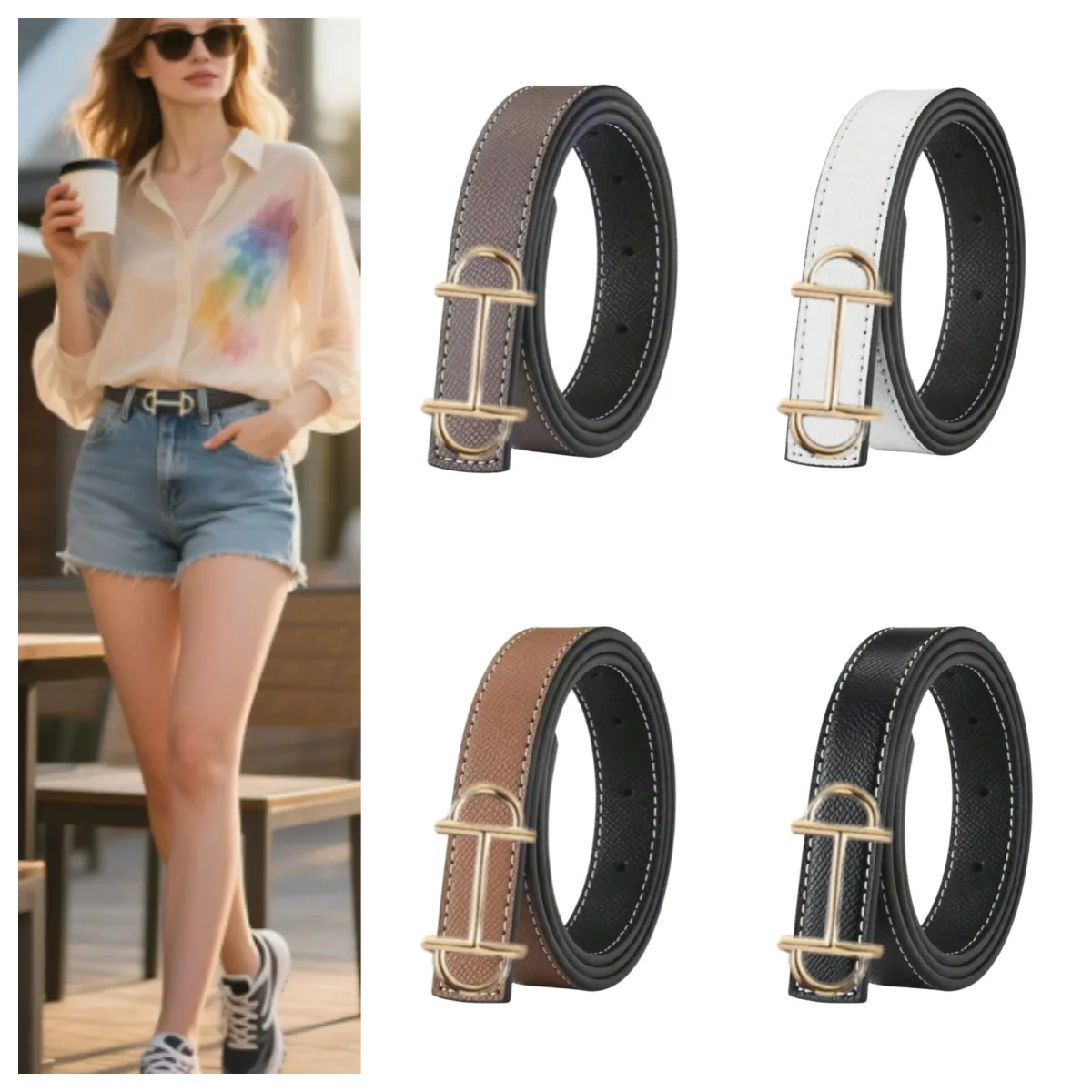 النساء خمر خياطة حزام جلد 2.8 سنتيمتر سليم جلد البقر الحقيقي للجينز عادية ريترو مشبك قابل للتعديل ، 100 سنتيمتر Ins حزام الموضة #1