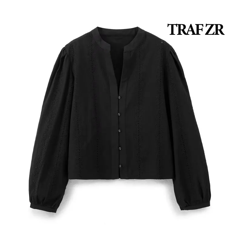 TRAF ZR Embroidery Blouses for Lady Long Sleeve Shirt Y2K Tops Harajuku Fashion Vintage Blouse Elegant Women\'s Luxury Blouses