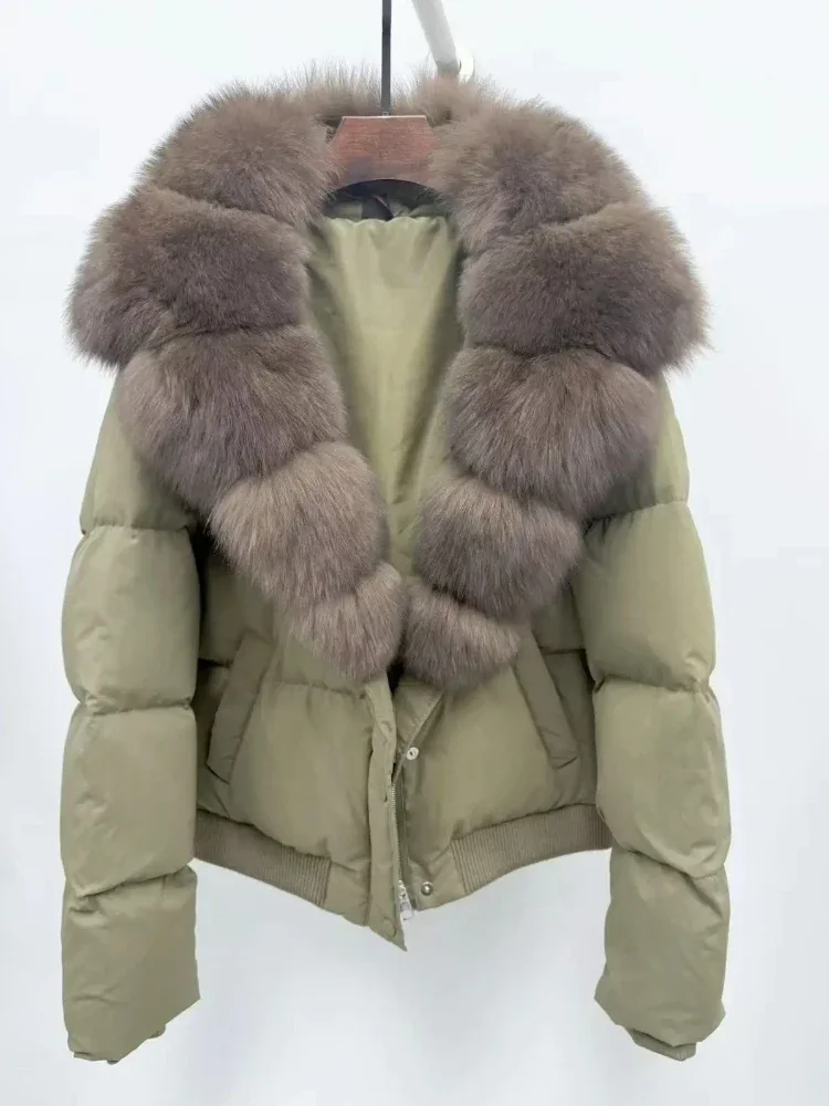 Femmes réel col de fourrure doudoune 2025 nouveau automne hiver duvet d'oie manteau femme épais chaud naturel fourrure de renard doudoune fermetures éclair