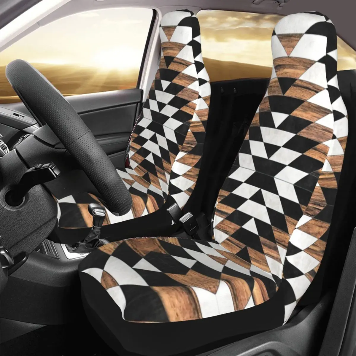 Urban Tribal Pattern - Aztec-Concrete And Wood Car Seat Cover Custom Printing Universal Front Protector Accessories Cushion Set