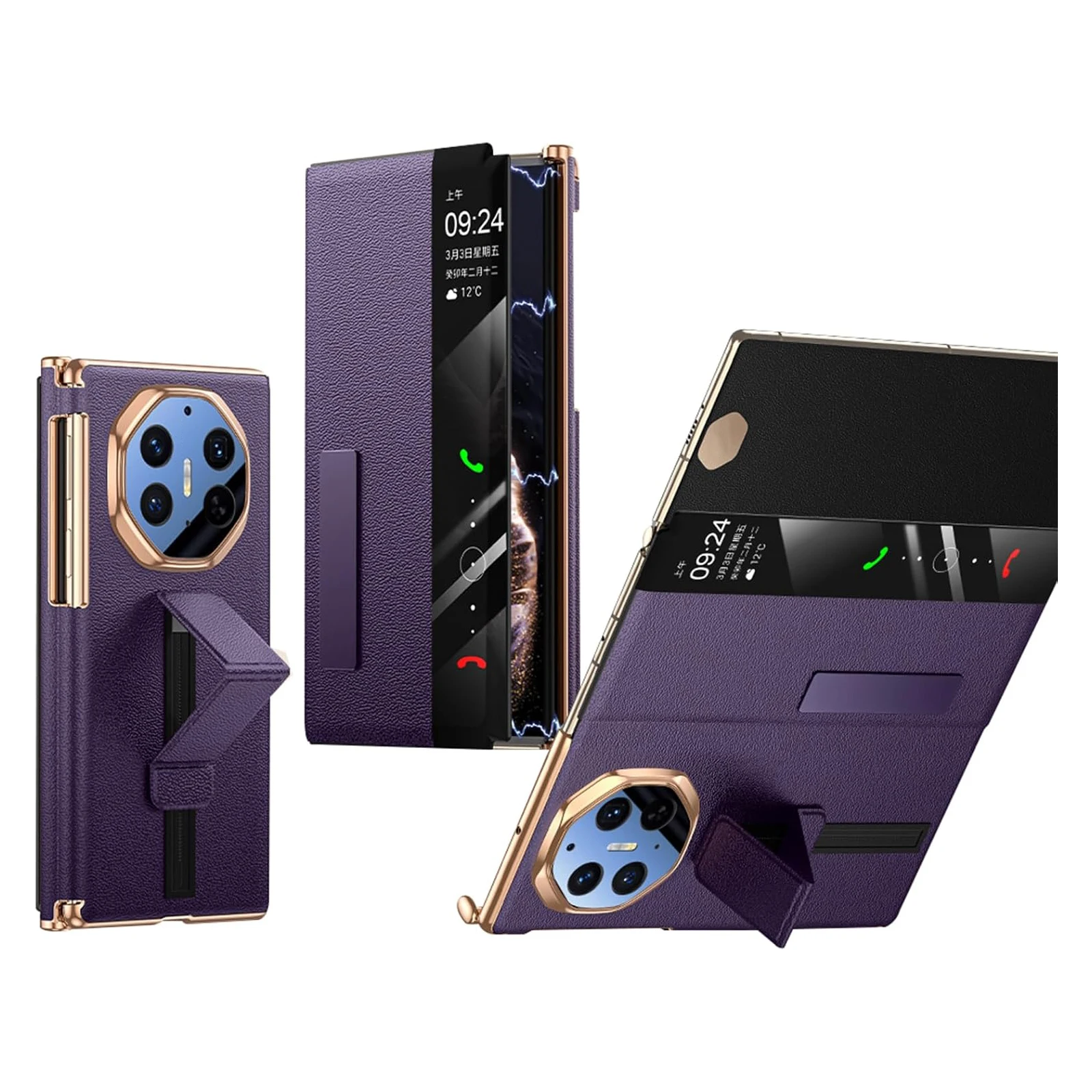 

Case for Huawei Mate XT/XTs Genuine Leather Wrist Strap Rotating Stand Shockproof Case Function Cover Drop-Resistant Window View
