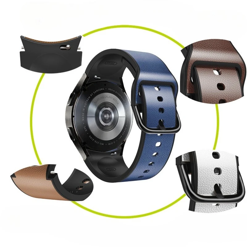 Correa de silicona + cuero sin espacio para Samsung Galaxy Watch 6/5/4 correa de cuero de silicona Samsung 40mm/44mm correa de reloj