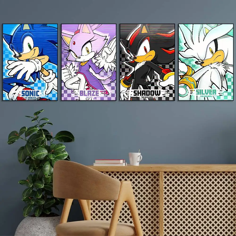 Anime S-Sonic Classic Characters Poster Gallery Prints Self Adhesive Home Decor Decoration Wall Decals Living Room Sticker