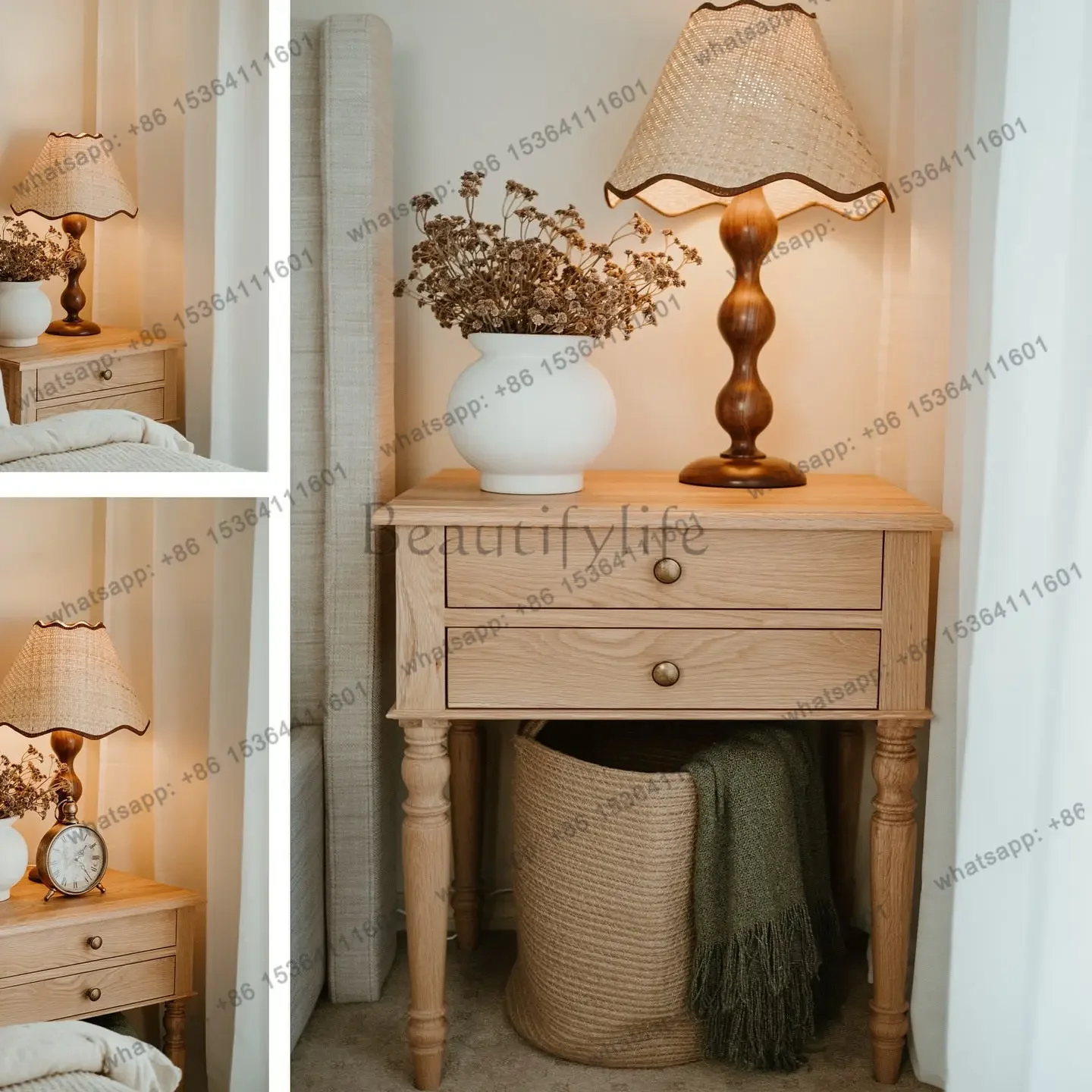 

D25American country designer solid wood bedside tables bedroom modern simple storage cabinets