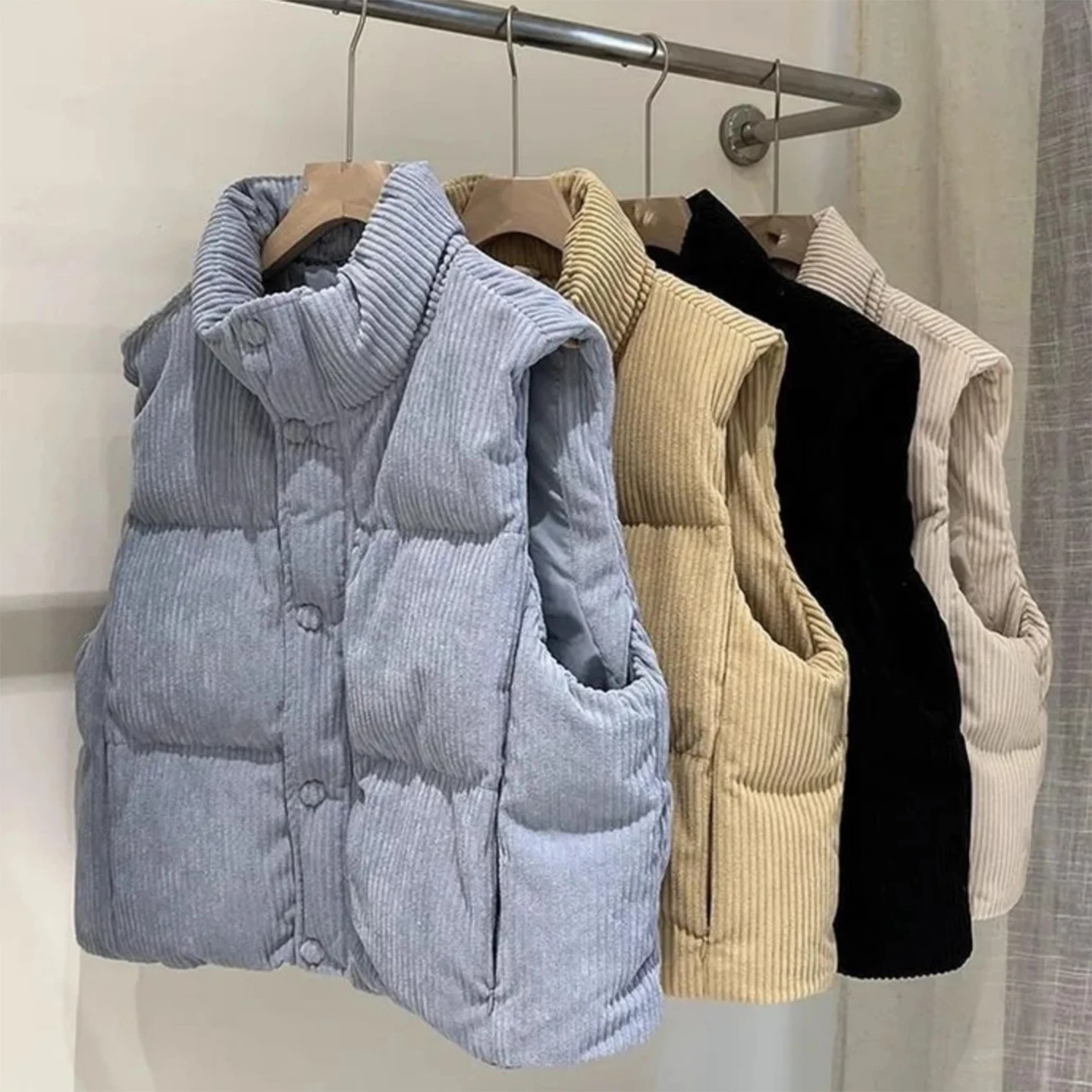 

Ретро-модный вельветовый жилет из хлопка с воротником-стойкой, свободного кроя, в корейском стиле, новинка зимы для женщин