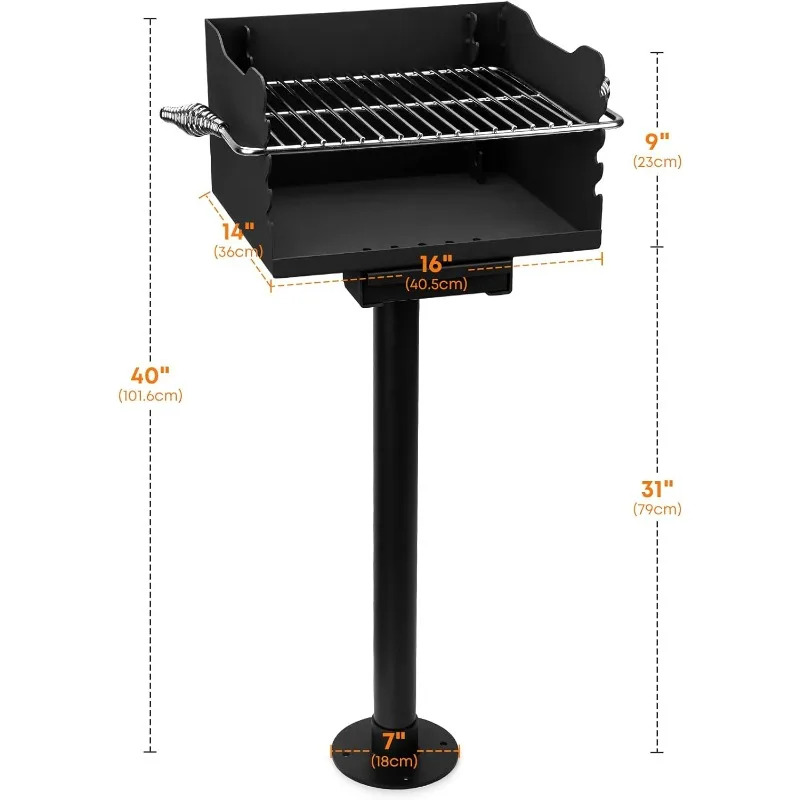 Houtskoolgrill In Parkstijl, Heavy-Duty Stalen Bbq-Parkgrill Voor Buiten Met Roestvrijstalen Kookrooster En Paal Voor Achtertuin