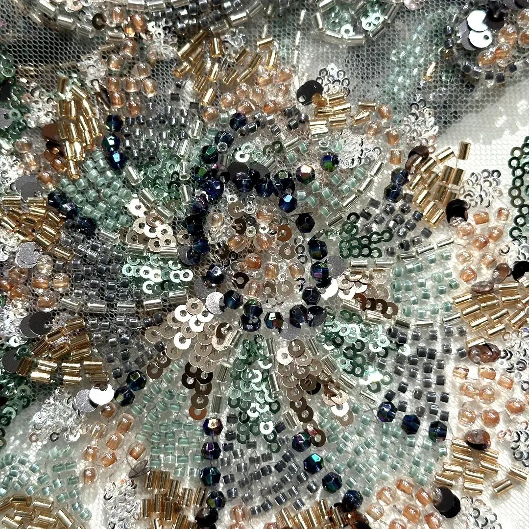 Latest African Beaded Lace Fabric Floral Embroidery High Quality 2025 Nigerian Lace Fabric For Sewing Women Dress by Yard