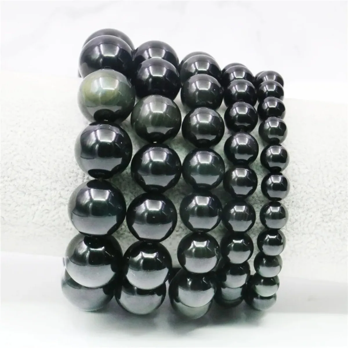 8 10 12 14 16mm Natural Round Black Obsidian Agate Bracelet Onyx Jaspers Stone Women Men DIY Hand Made Jewelry Making Desige