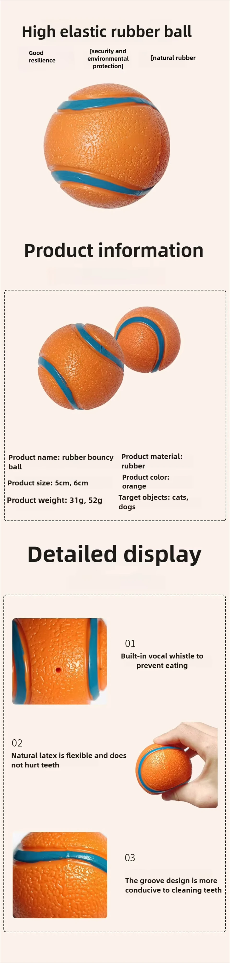 Robuste Hundespielzeuge, Bissfester Elastischer Springball zum Apportieren für Große, Mittlere und Kleine Hunde, Welpen-Kauspielzeug, Solides Haustierzubehör – Detail 1