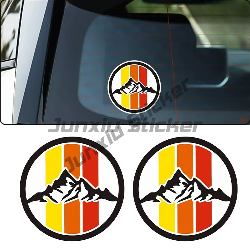 

Ретро-наклейки на заднее и боковые стекла внедорожников и мотоциклов с трехцветными полосами и изображением снежных гор