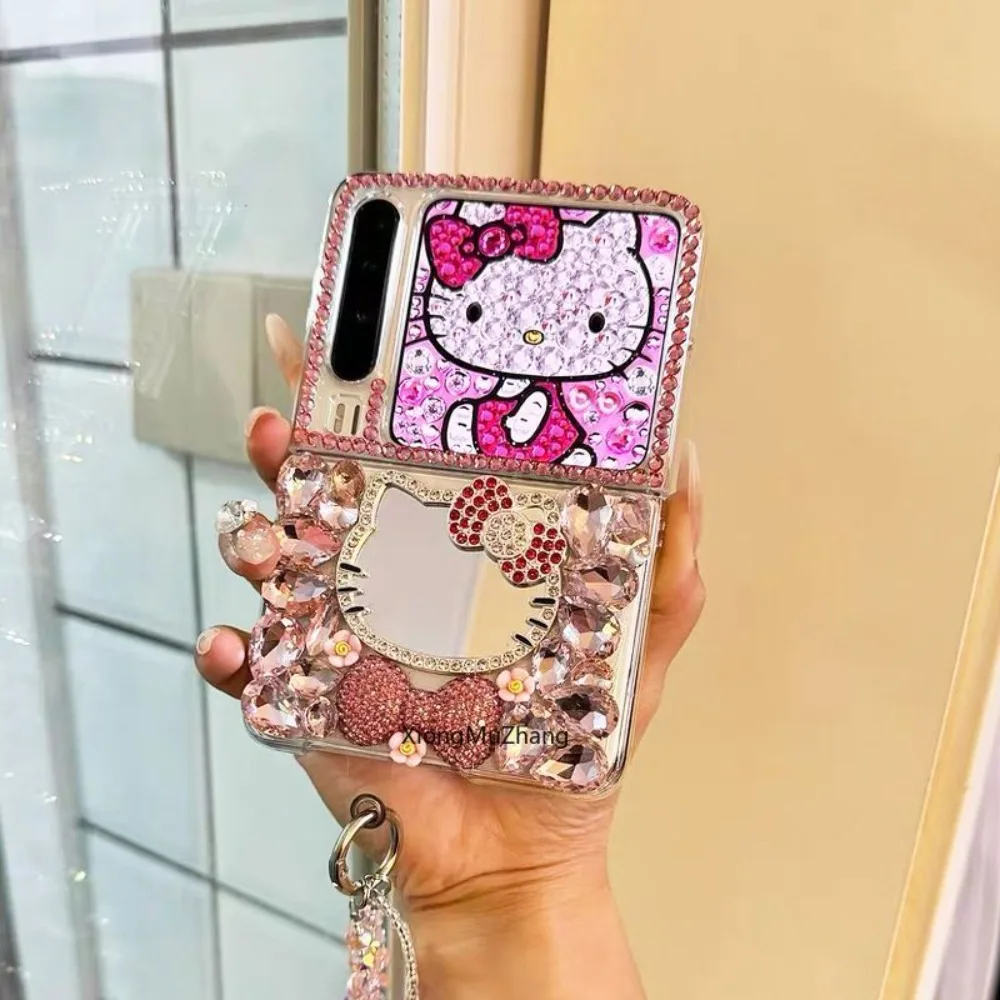 Bling Strass Kristall Hello Kitty Hülle für Motorola Razr 60 Ultra 70 50 Razr 40 Ultra Diamant Make-up Spiegel Sanrio Cover – Detail 1
