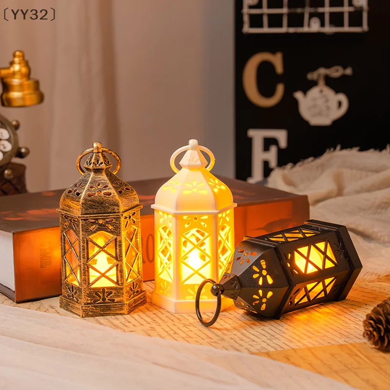 〔YY32〕Retro Desktop Lamp - Halloween Ambient Decor & Creative Gift Hexagonal LED Wind Lamp Candle Lamp Portable Pony Lamp